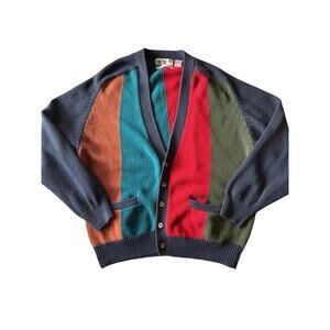 Vintage Brian MacNEIL XL Colorblock Hand Loomed Cotton/Ramie Cardigan Sweater